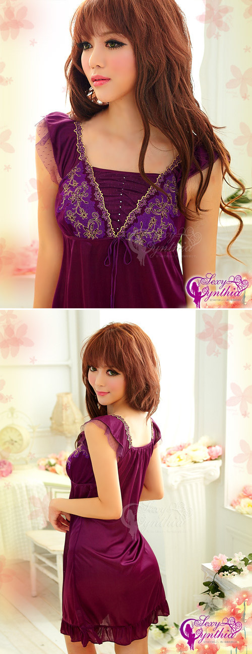 浪漫柔緞性感睡衣#3905 (紫)