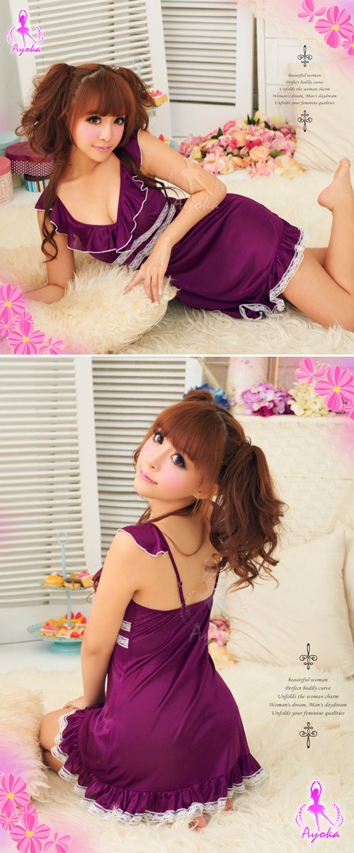 柔緞性感睡衣#22140 (紫+白)